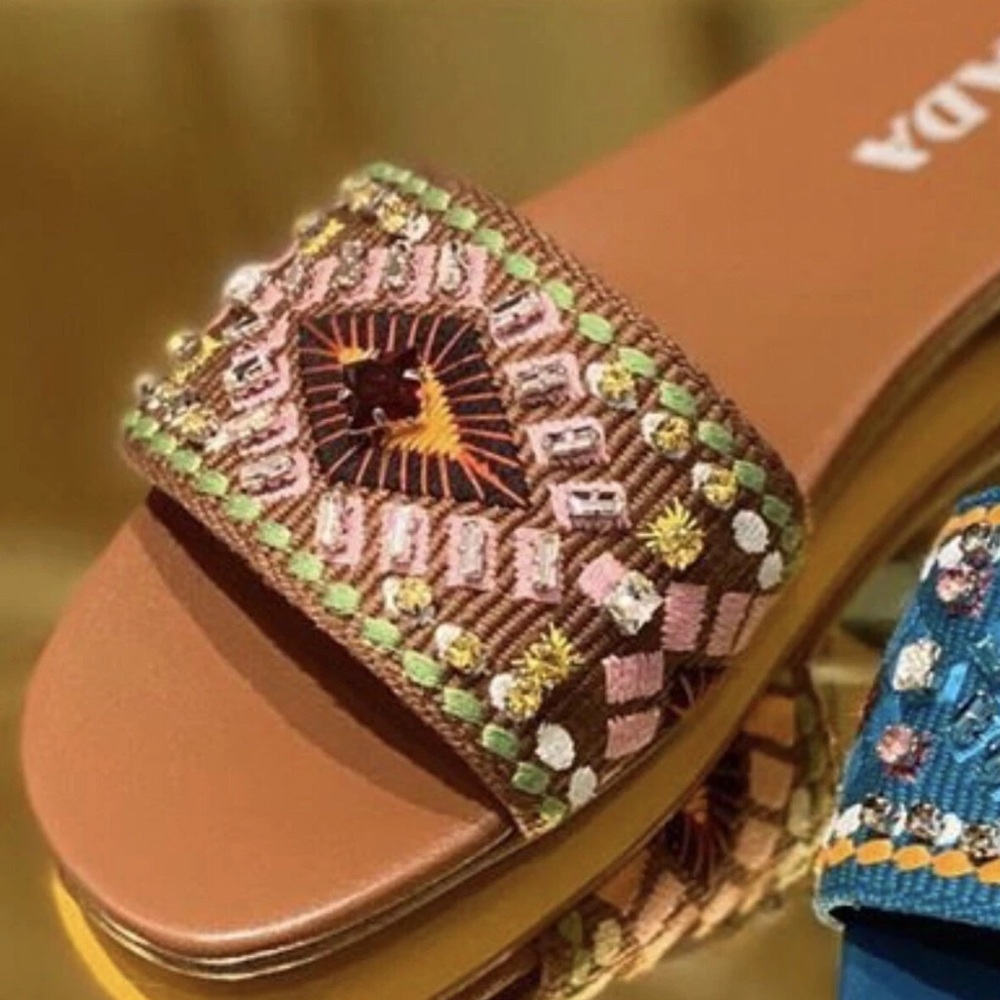 Prada jeweled slides blue EU40 or brown EU39